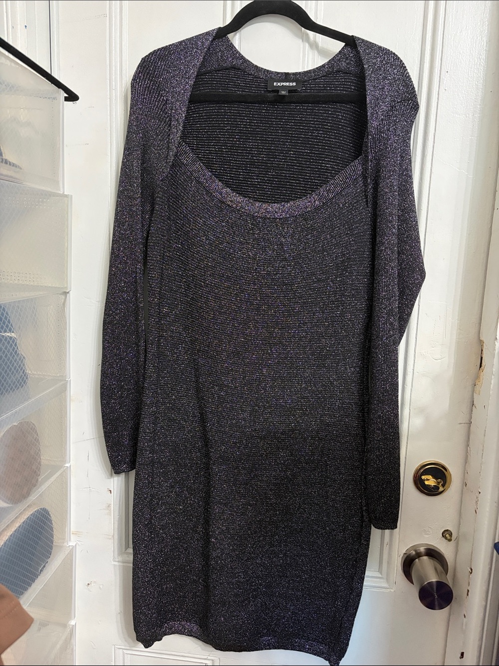 Express Metallic Black Knit Scoop Neck Dress